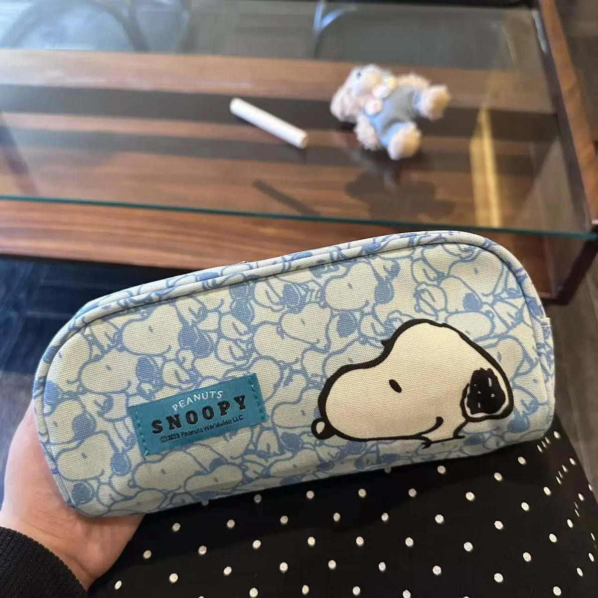 New Snoopy Pencil Case With Bone Pulling Makeup Bag Minimalist Blue Cartoon Travel Makeup Storage Bag Birthday Present