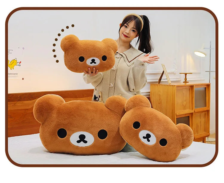 Cute Rilakkuma Big Head Plush Pillow Large Size Soft Stuffed Toy Cushion Bedroom Sofa Decor Unisex Birthday Gift For Adult