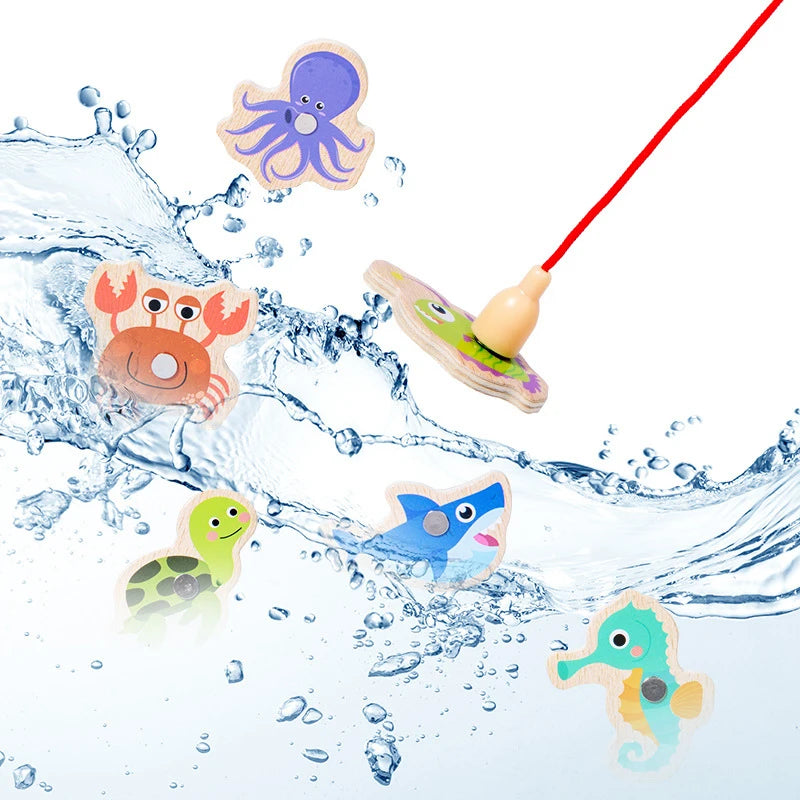 Wooden Magnetic Fishing Toys for Children Marine Life Cognition Fish Games Baby Early Educational Parent-child Interactive Toy