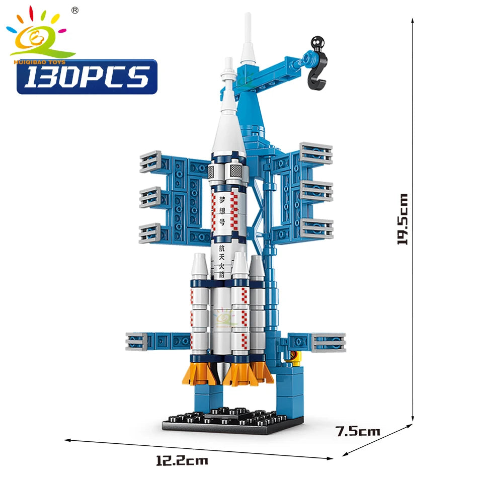 HUIQIBAO Mini Space Aviation Manned Rocket Model Building Blocks City Aerospace Bricks Children Construction Toys for Kids