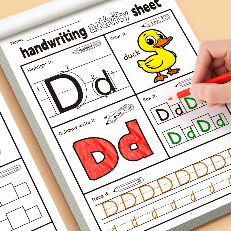1 Children's Alphabet Practice Book, Handwriting Practice Book for Preschoolers, Alphabet Ability Development for Kindergarten, Fun Cartoon Character Learning Exercises, Mixed-Color Paper Materials, Educational Children's Boo
