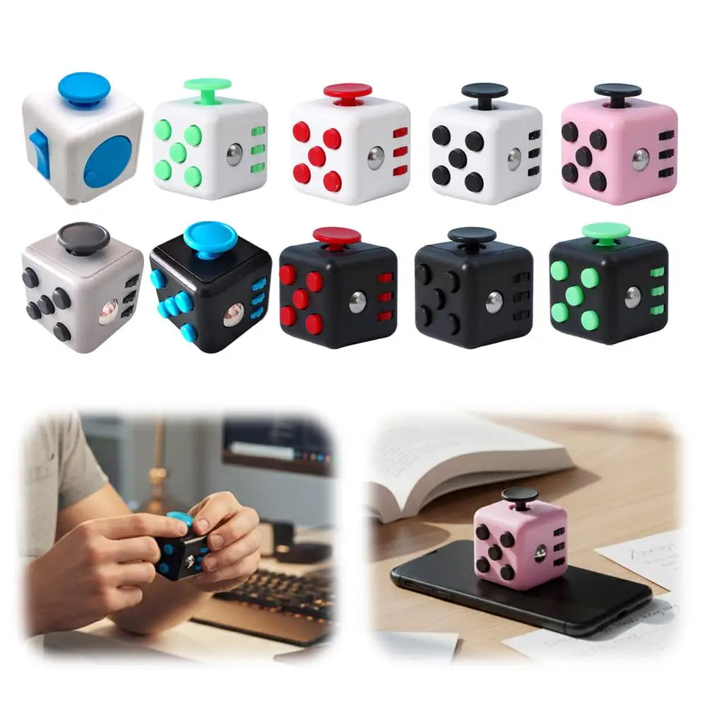 Square Infinity Dice Fidget Toy with Tactile Buttons Multifunctional 6-Side Decompression Cube Clicker Switch Gear Dial Joystick