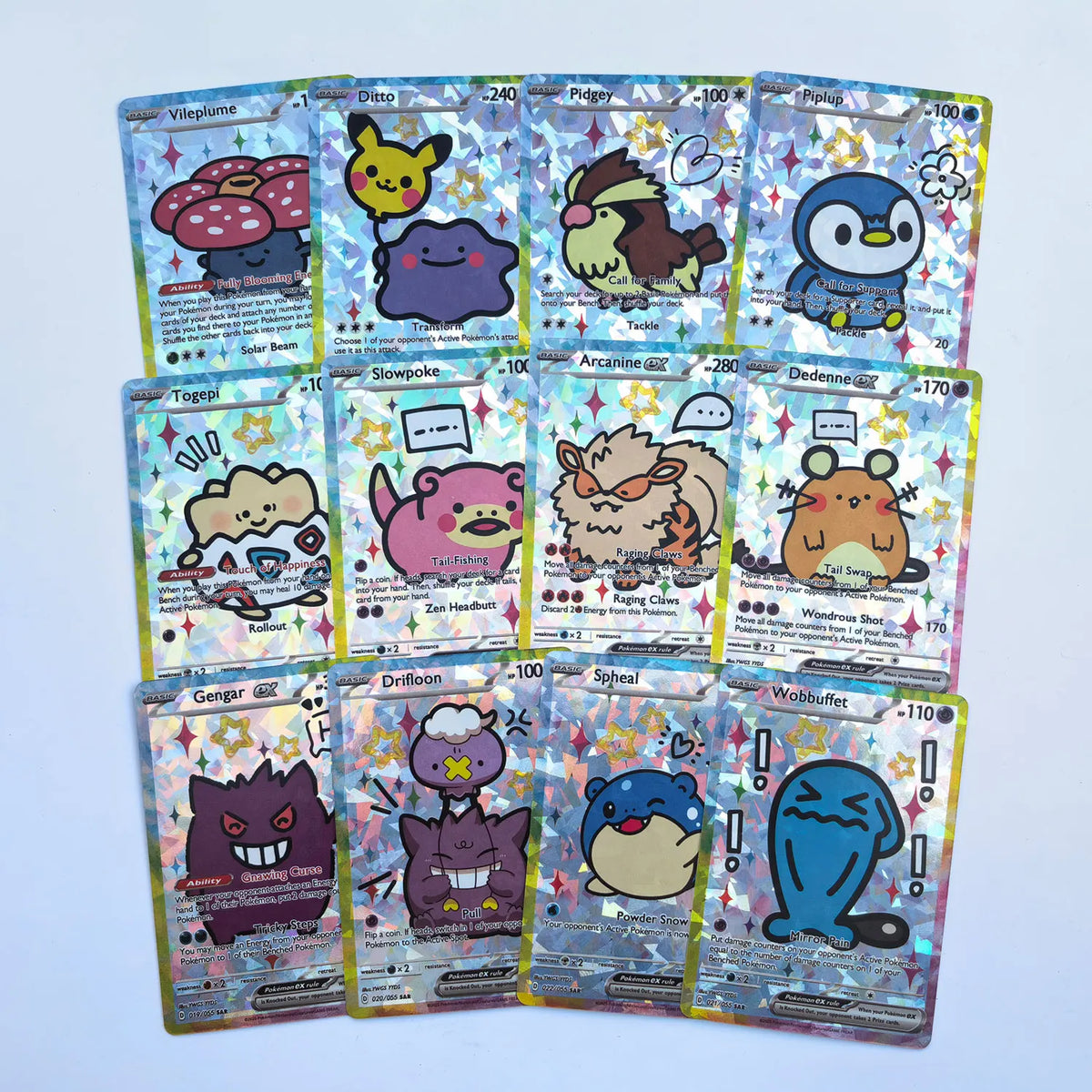 55Pcs DIY Cute Shiny Card Pokemon Holographic Anime Version Classical Collection Cards Gengar Charizard Eevee