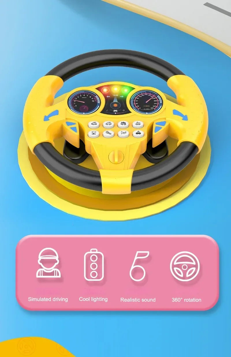 Kids Steering Wheel Toy - Backseat Pretend Play with Lights & Music - Fun Preschool Driving Simulator Gift for Toddlers