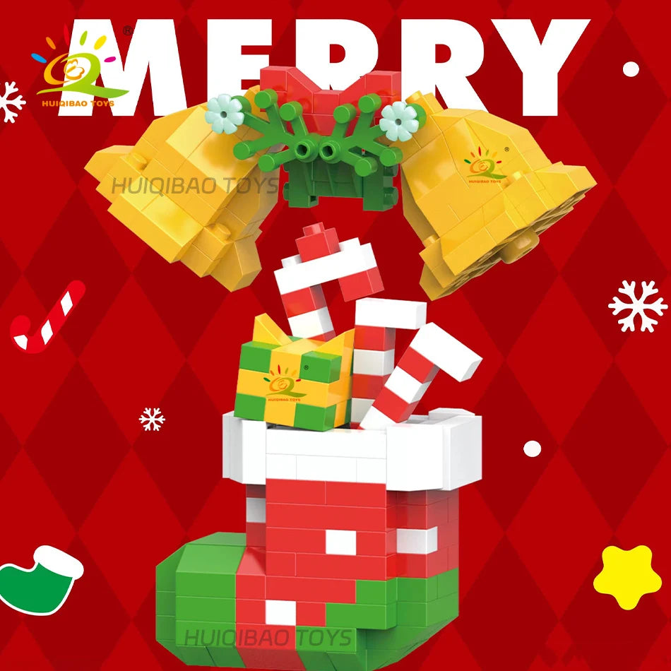 HUIQIBAO Children Mini Christmas Tree Santa Claus Model Micro Bricks Building Block DIY Snowman Elk Bricks Toys for Adult Gift