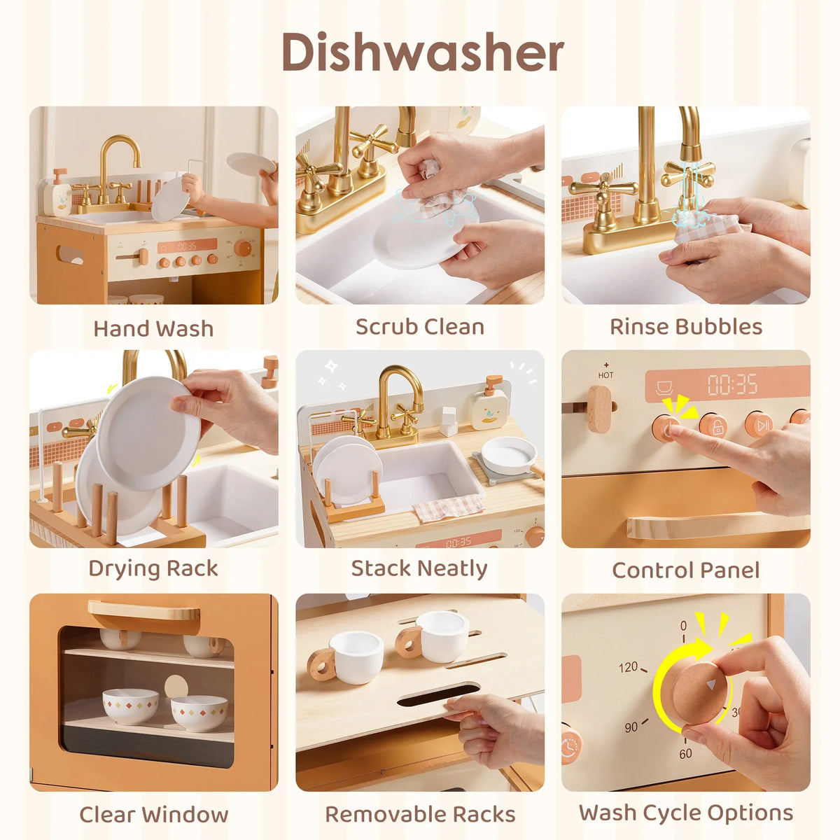 Robud Kids Wooden Play Kitchen All in One Corner Set Includes Oven Refrigerator Washer Perfect Birthday Gift for Little Chefs