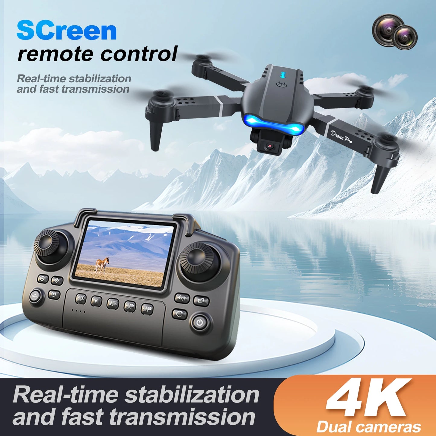 ZNLYRION RC Drone 4K Dual Camera  E99 PRO Optical Flow Obstacle Avoidance Foldable FPV Quadcopter Toy for Beginners