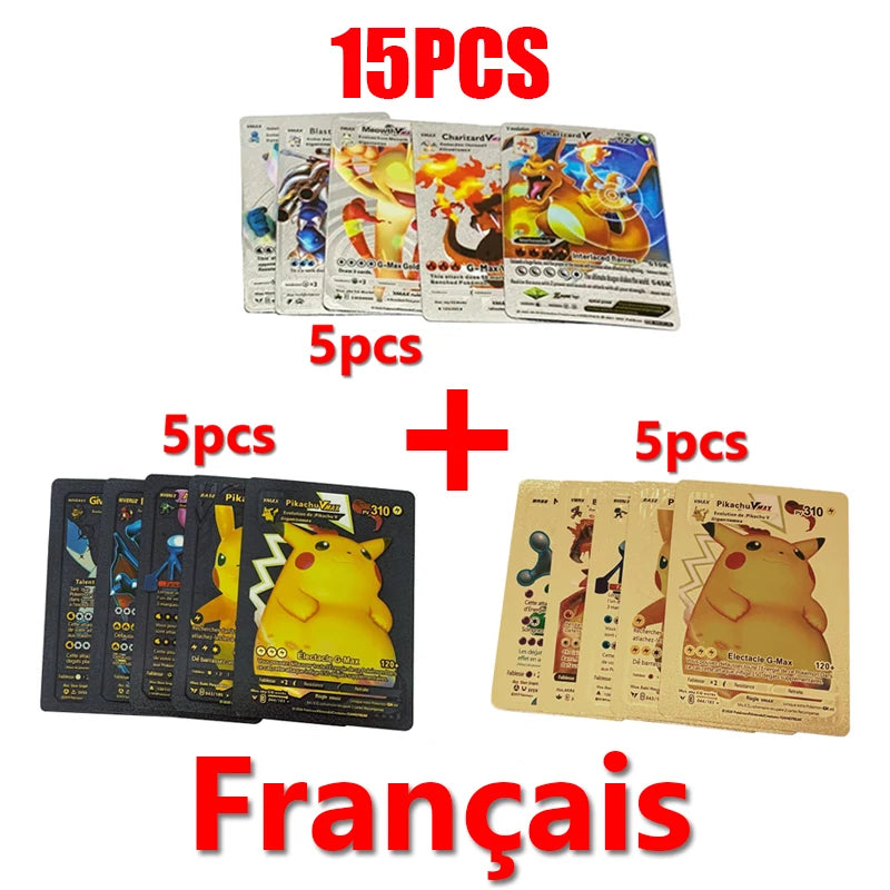 81-15Pcs Pokemon Cards Gold Silver Vmax GX Card Collection Battle Trainer Card Spanish English French Child Toys Christmas Gifts