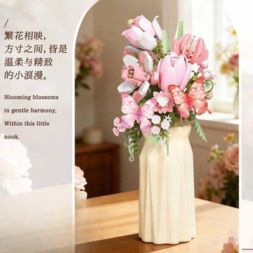 Romantic Bouquet Building Blocks Set - Floral Assembly Construction Toy for Festive Gifts