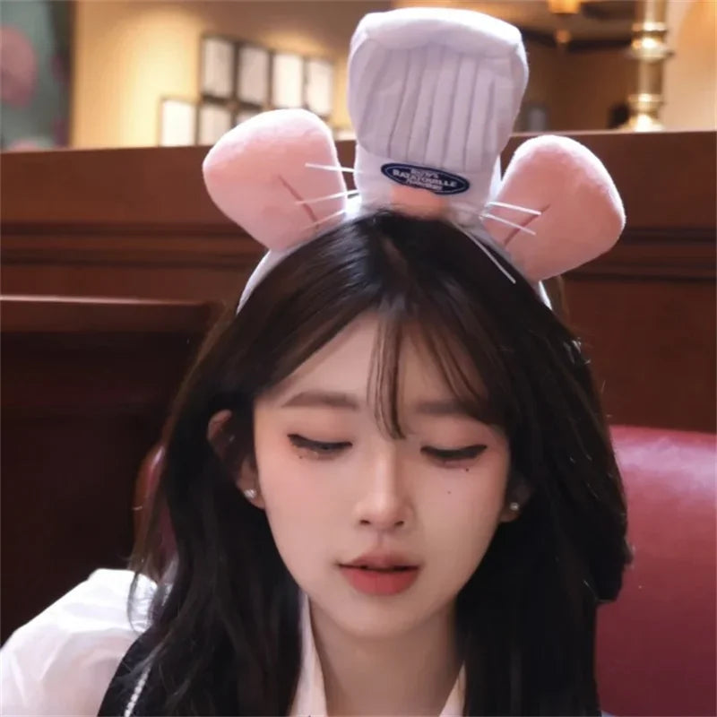 Ratatouille Cartoon Funny Plush Mouse Headband for Washing Face Taking Photos and Daily Use Perfect Gift and Anime