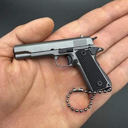 1:3 Scale Full Metal 1911 Gun Model Keychain Pendant with 7 Detachable Bullets Men's Decompression Toy Gift