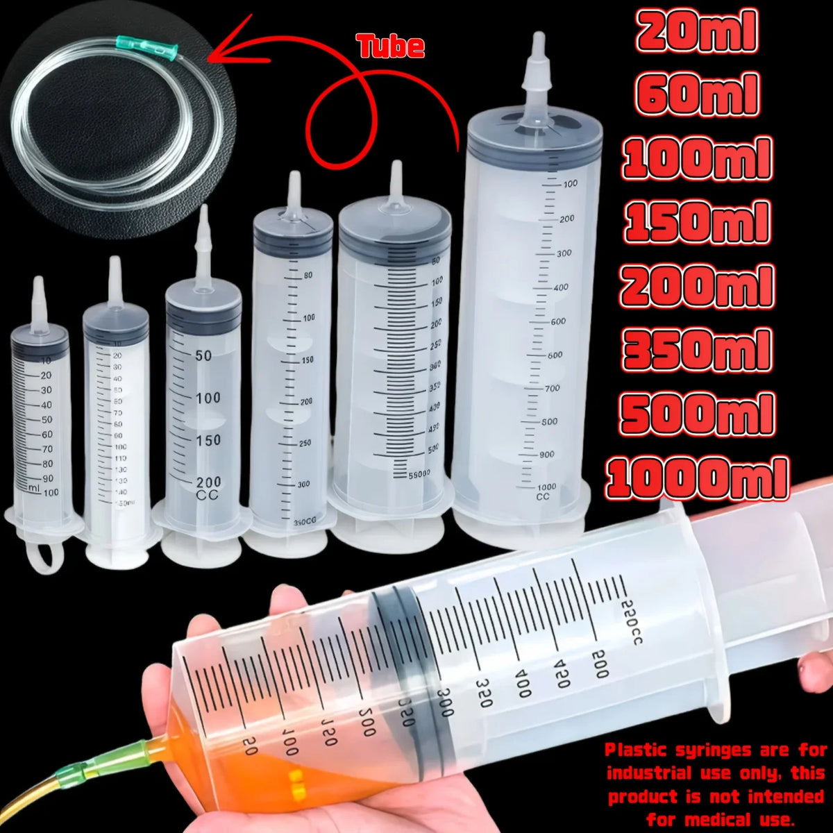 Large Capacity Plastic Oil Extractor Syringe 100-1000ml Multi-use for Car Oil Lab Glue Pet Veterinary Watering