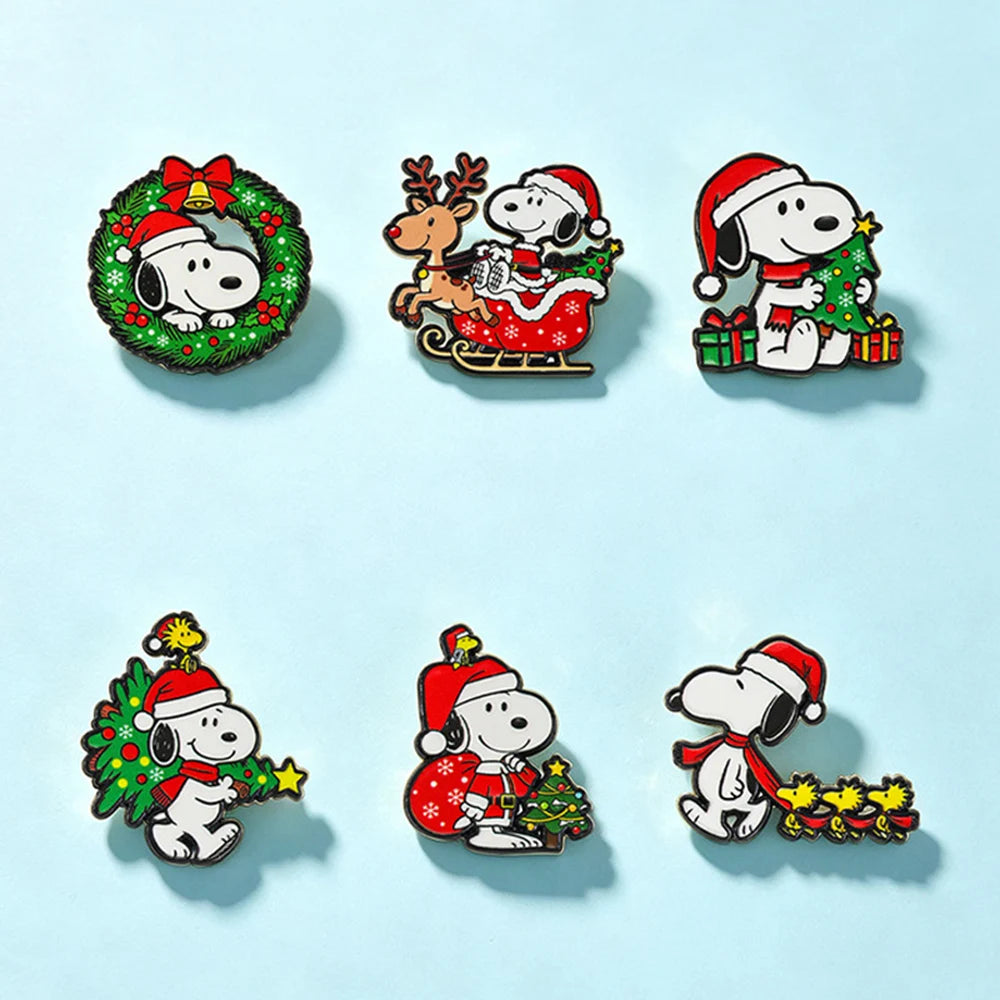 6Pcs Cute Puppy Christmas Enamel Pins Santa Tree White Dog Animal Brooch Puppy Lapel Badge For Backpack Hat Xmas Holiday Gift