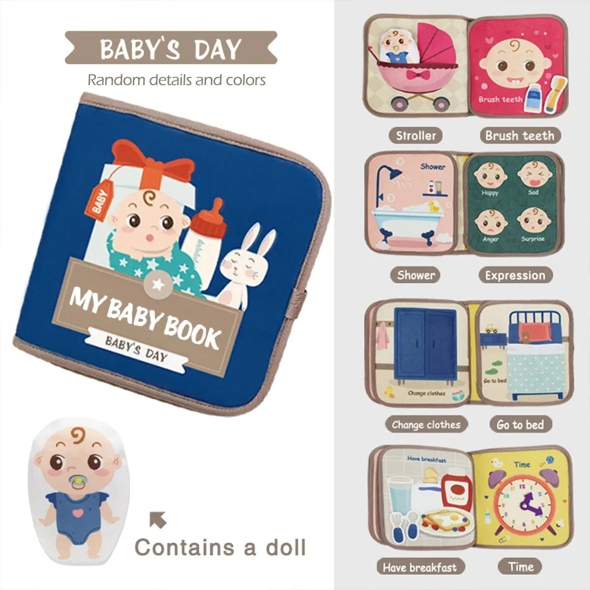 1pcs Montessori Busy Book Baby Early Education Book，Puzzle Toy, Animal Cognitive Fabric Book, Repeated Paste Book & Sensory toys