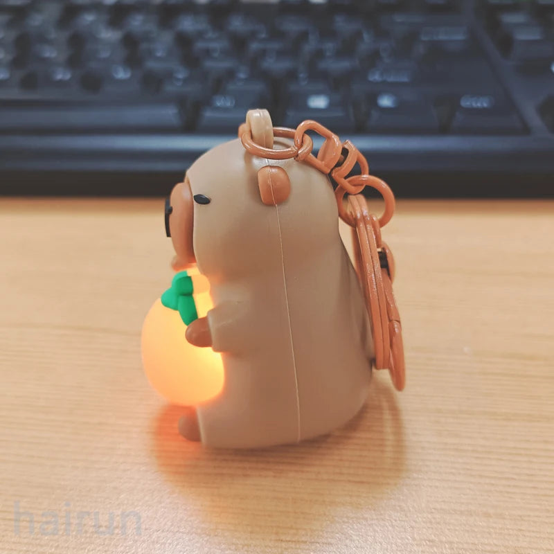 Fun Capybara Keychain With Lighted Luminous Cute Capibara Anime Lighting Keyring Mini Doll Creative Keyring Decorative Gift Toys