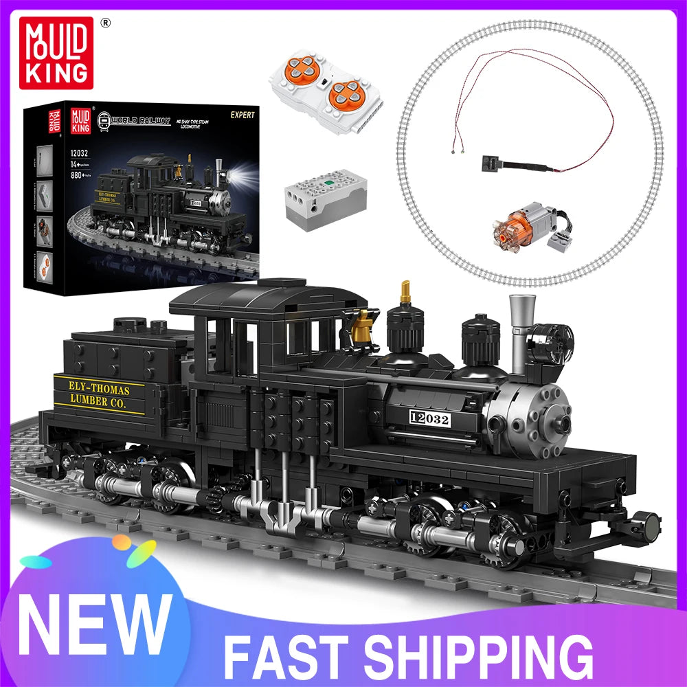 Mould King 12032 Technical Train Toys The RC Shay-Type Steam Locomotive Building Block Assembly Car Brick Kids Christmas Gift