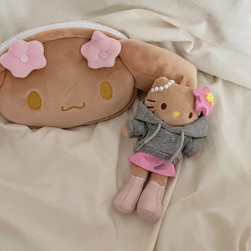 Kawaii Sanrio Mocha Brown Cinnamoroll Plush Storage Bag Niche Handheld Makeup Bag Cute Sweet Girly Pencil Case Children Gifts
