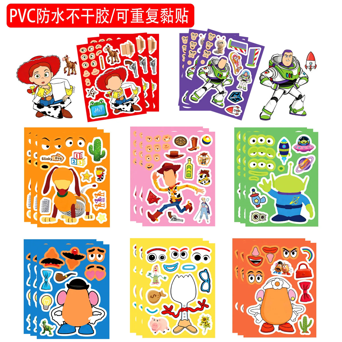 8/16Sheets Make a Face Cartoon Toy Story Stickers DIY Ryder Chase Assemble Jigsaw Kids Toy Children Boys Game Party Gift