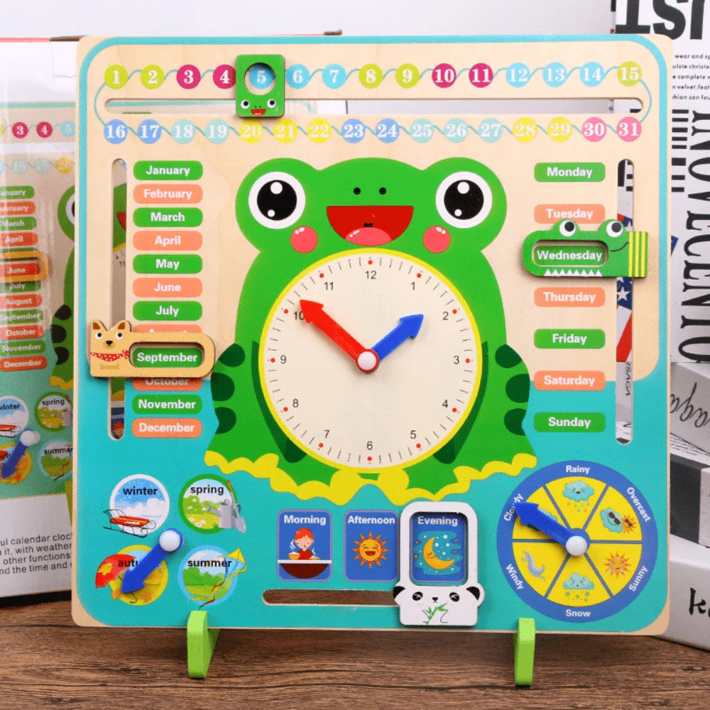 Wooden Multifunctional Digital Clock, Calendar Alarm Clock, Early Education Puzzle English Children's Toy, Fun