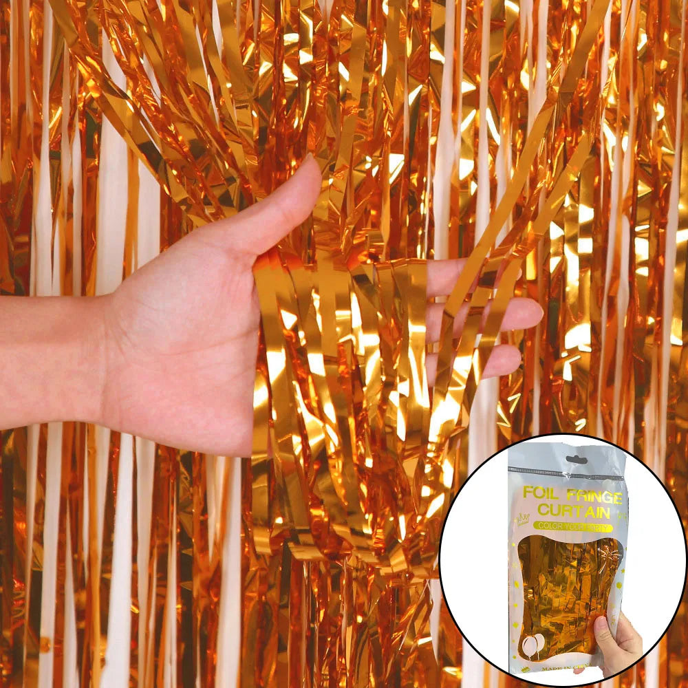 Metallic Tinsel Foil Fringe Curtains Photo Backdrop Glitter Streamers Foil Fringe Backdrop Curtain for Xmas Wedding Background