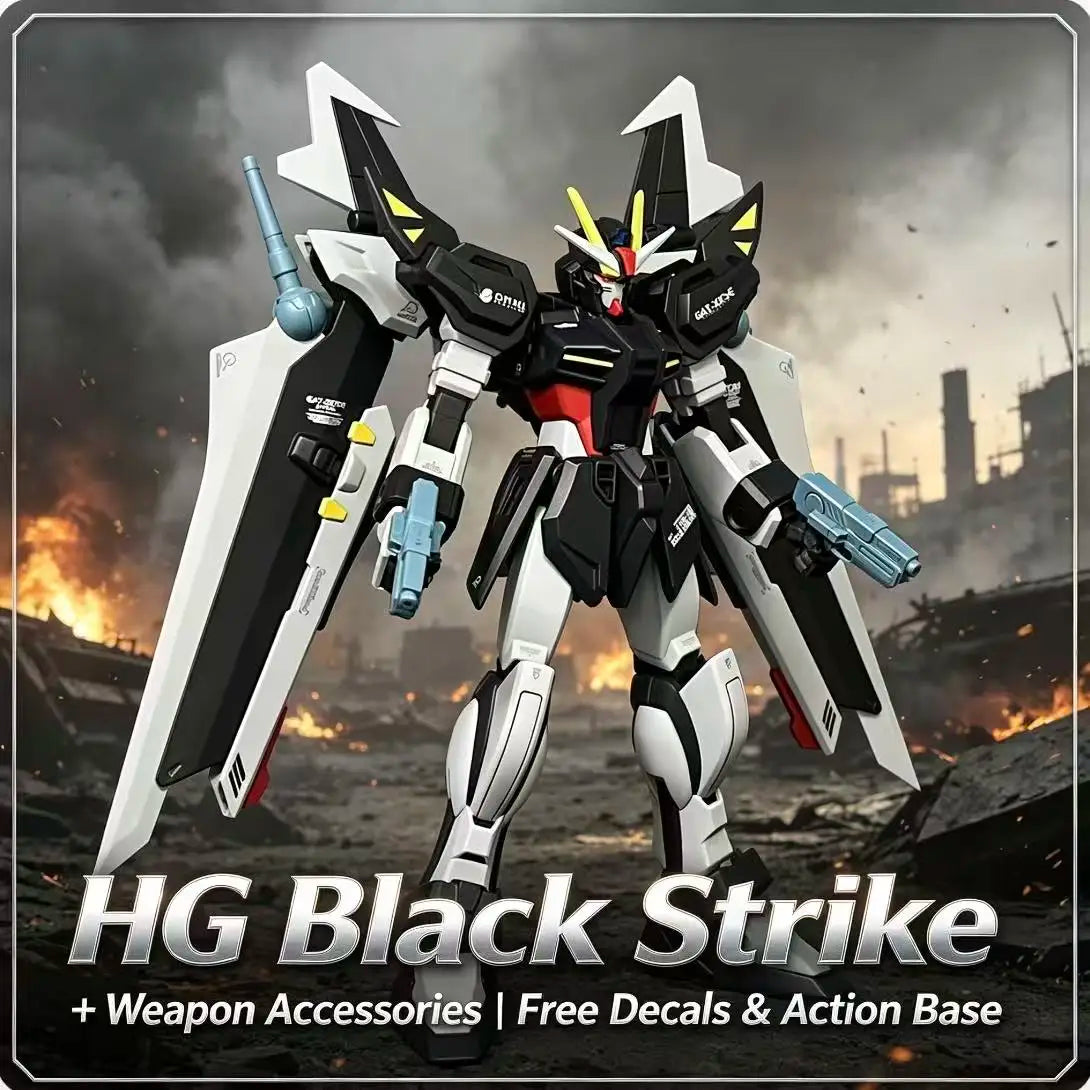 41 HG 1/144 Black Strike Mecha with Wing Backpack & Equipment Parts, Assembly Model Kit, Collectible Decor & Gift for Boys