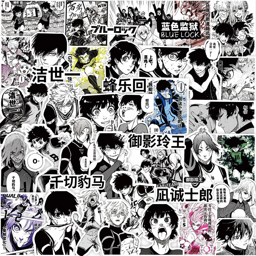 10/30/70pcs BLUE LOCK Football Anime Stickers Cool Black and White Cartoon Graffiti Sticker Decals for Phone Skateboard Notebook