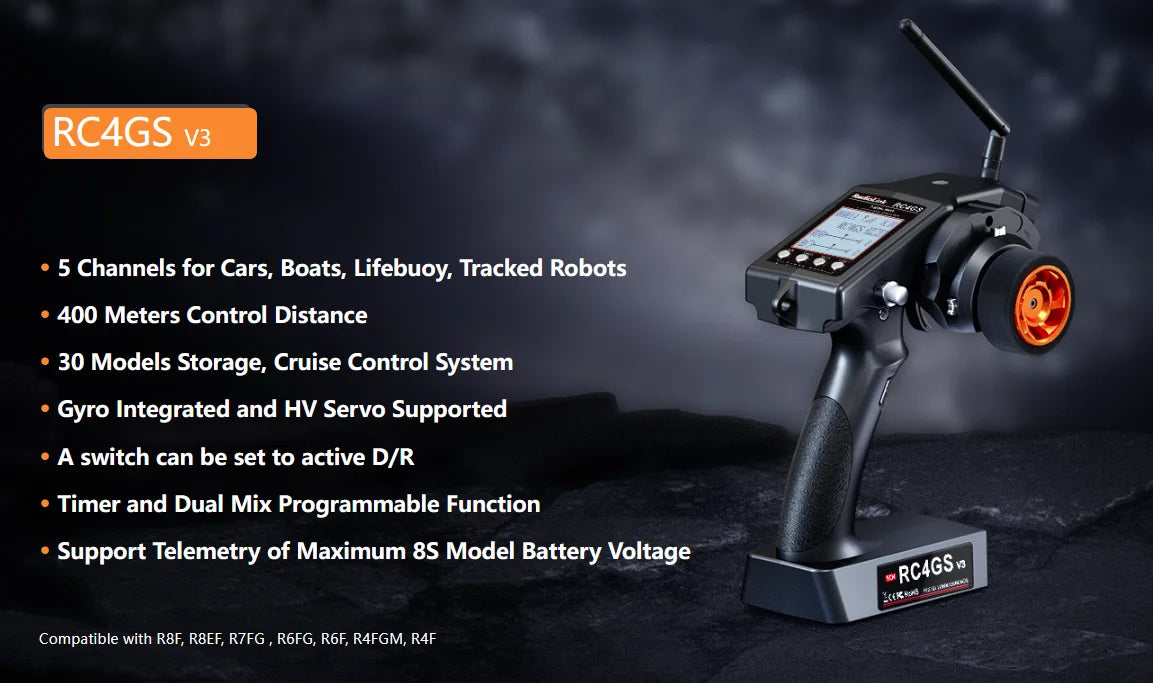 RadioLink RC4GS V3 2.4G 4CH 5CH 7CH 400M Distance Remote Controller Transmitter  R6Fg Gyro Inside Receiver for RC Car Boat