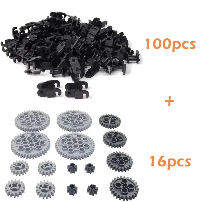 100pcs Technical Gear Set Link Chain Bricks Gears Set Parts 3711 14696 10928 94925 3648 3649 for MOC Building Blocks Train Toys