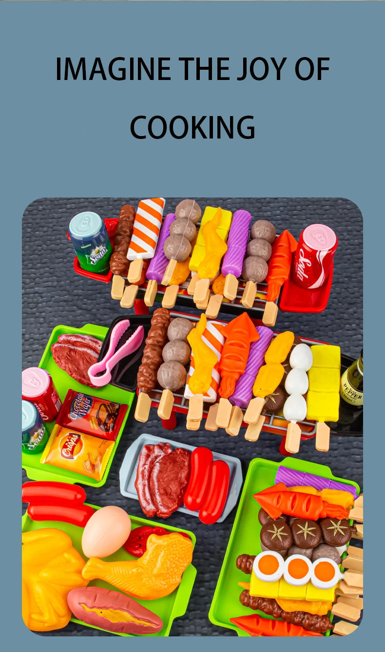 Baby Dress Up Kitchen Toys BBQ Set Kids Simulated BBQ Cookware Cooking Simulated Food Cosplay Educational Gift Toys