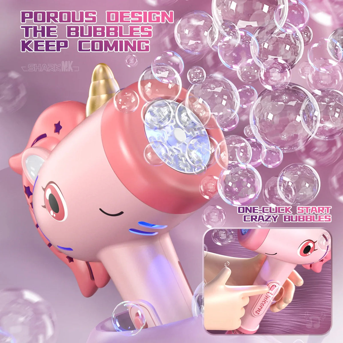 Bubble Machine Bubble Toy with Lights, Summer Outdoor Party Gift, Bubble Wand, Suitable for Young Kids, Unicorn Magic Wand
