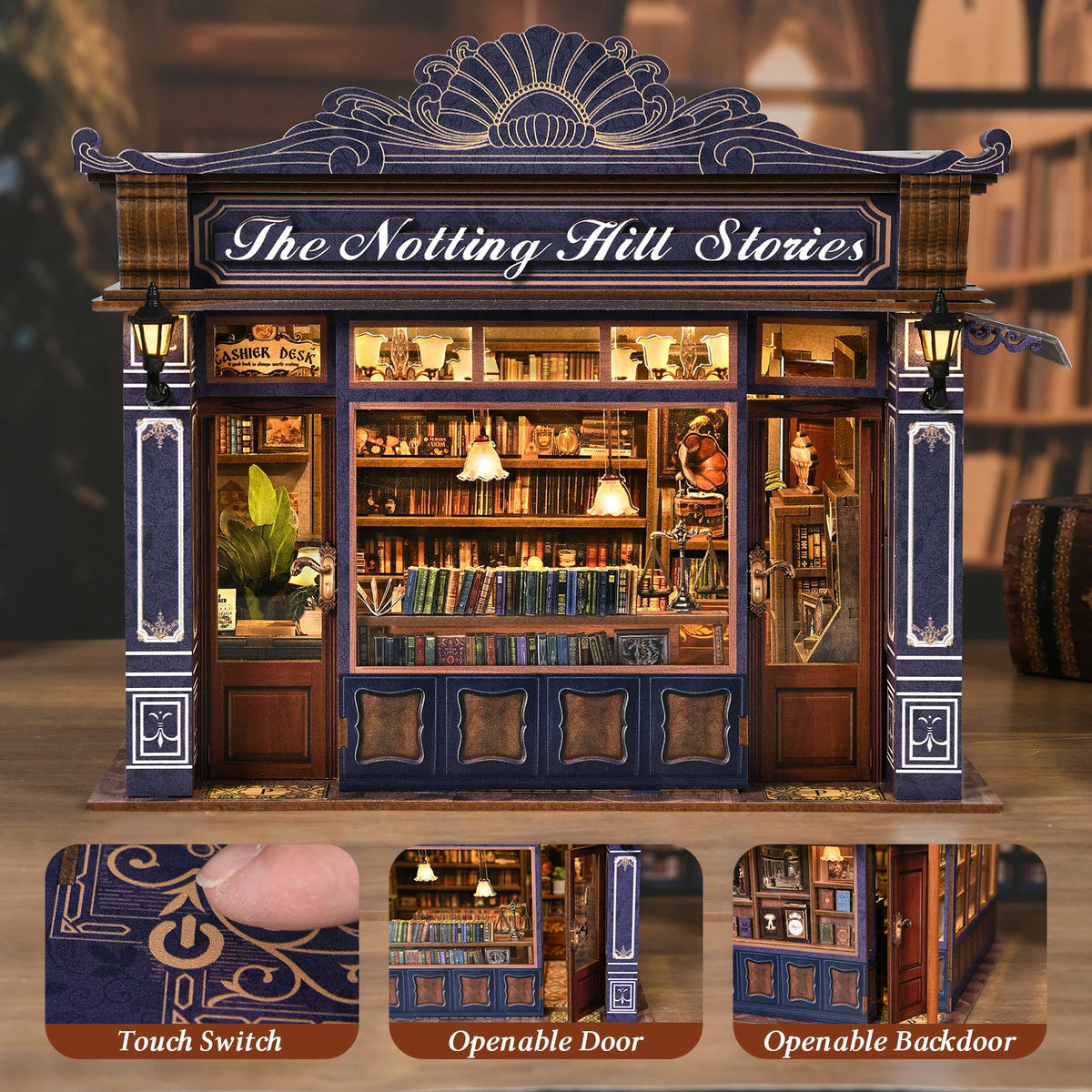 Notting Hill Book Nook 3D Wooden Puzzle DIY Love Bookstore Handmade Bookshelf Dollhouse Model Decorative Bookend Building Ki