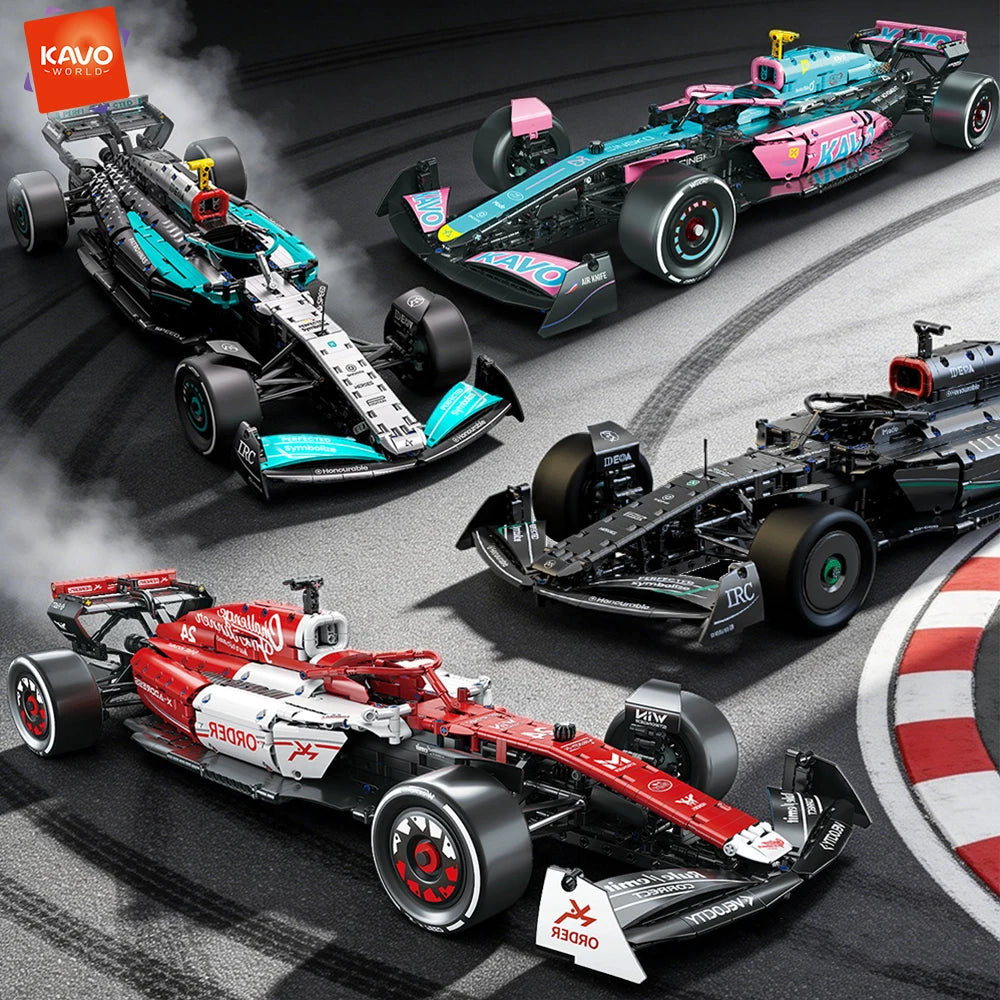 KAVOWORLD 1:8 Scale Formula Style Racing Car Building Blocks Set Steerable DIY Technical Bricks Toy for Children Birthday Gifts