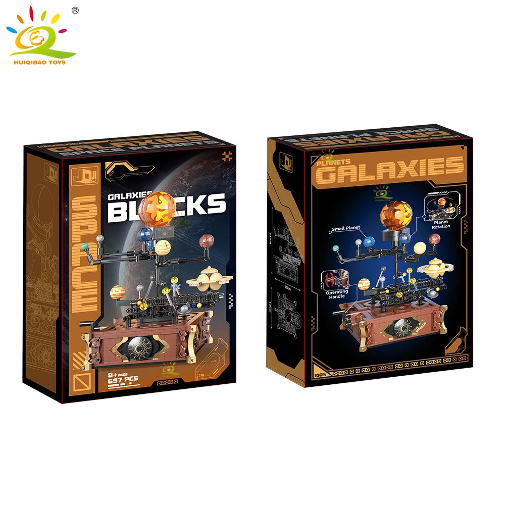 HUIQIBAO MOC Space Solar System Orbit Planet Model Small Building Block Aerospace Ornament Brick Toy For Children Desk Decor.