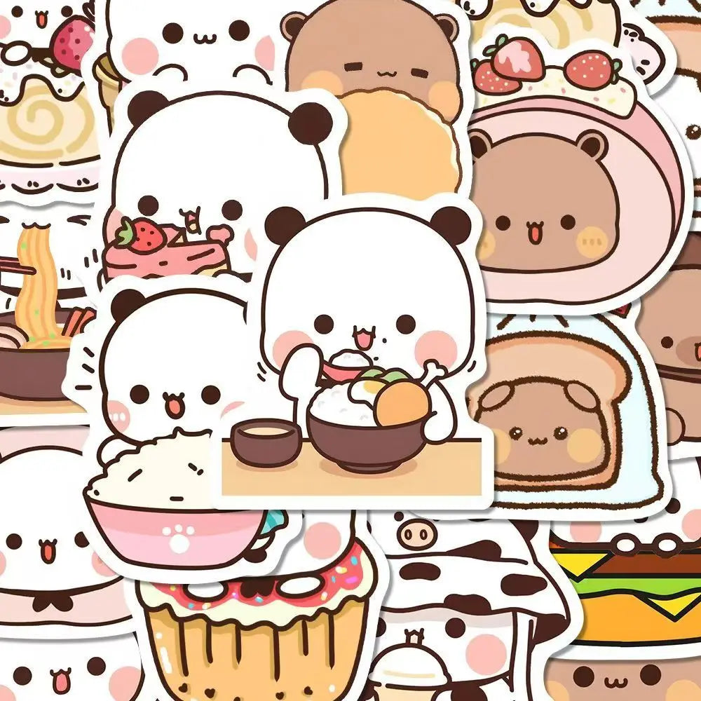 50pcs/Set Bubu And Dudu Panda Bear Sticker Food Serise Waterproof Cartoon Bear and Panda Sticker Toys