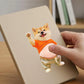 3D Shiba Inu Dog Belly Sticker, Cute Puppy in Orange Outfit with Soft Pink Background, Silicone Self-Adhesive Decal 1PCS