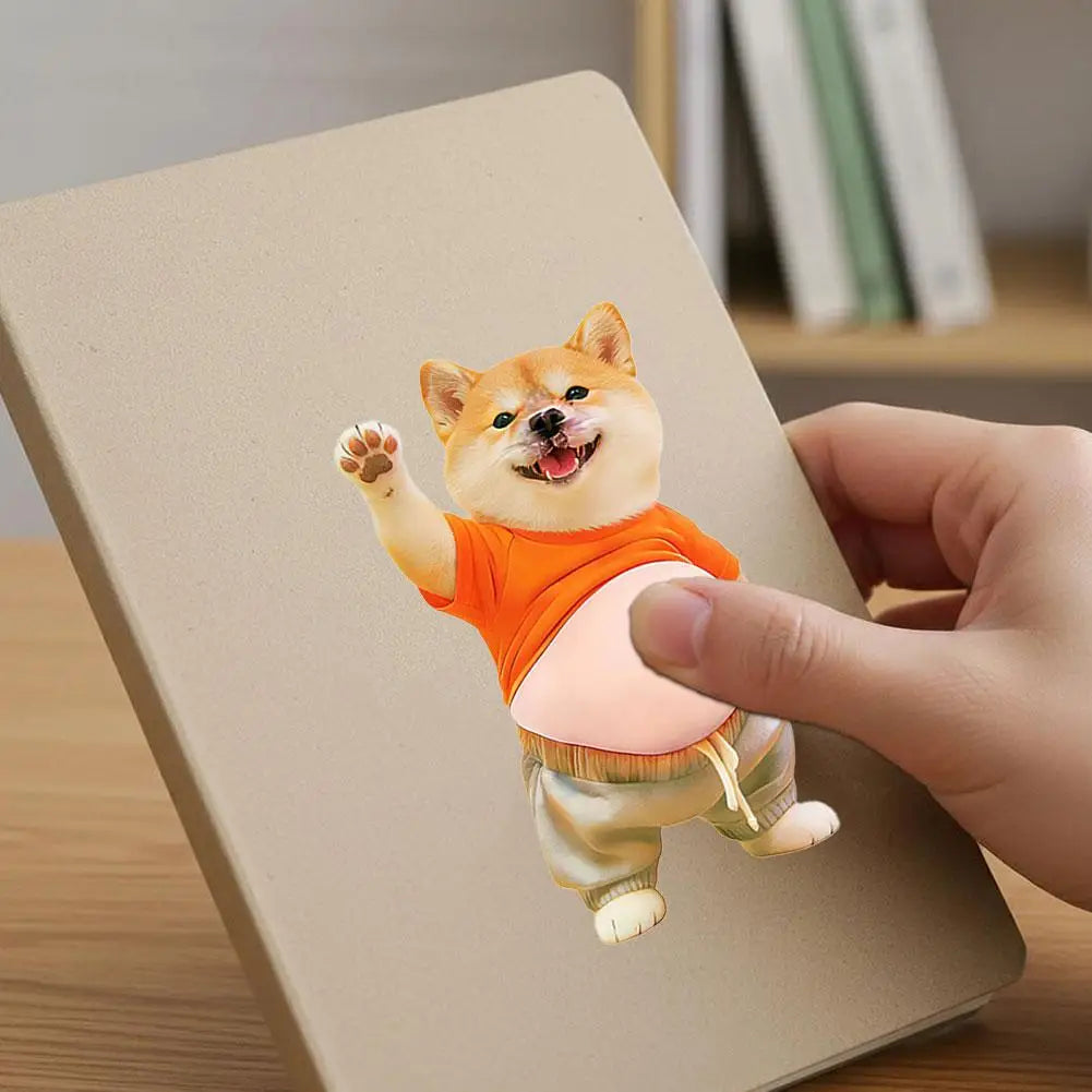 3D Shiba Inu Dog Belly Sticker, Cute Puppy in Orange Outfit with Soft Pink Background, Silicone Self-Adhesive Decal 1PCS