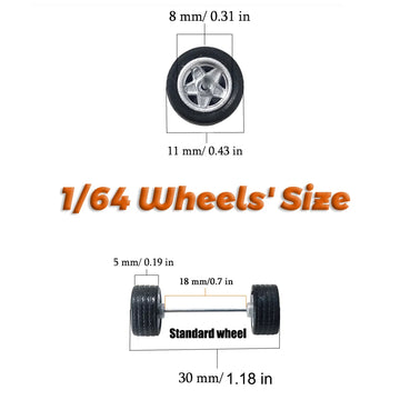 1/64 Wheels with Fixed Black Rubber Tires Six Spoke for Toy Model Diecast Cars Refitting Parts for MINIGT (5 Sets for 5 Cars)