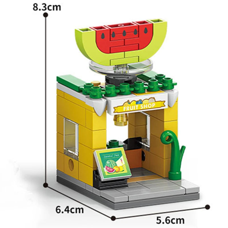 NEW DIY Makeup Convenience Store Flower Shop Hair Salon Piano Game Hall Fruit Bookstore Building Blocks Bricks Movie Model Toy