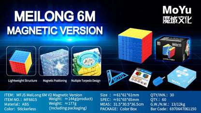 MOYU Meilong 6x6 V2 Magnetic Magic Speed Cube Stickerless Professional Meilong 6M Fidget Toys Cubo Magico Puzzle