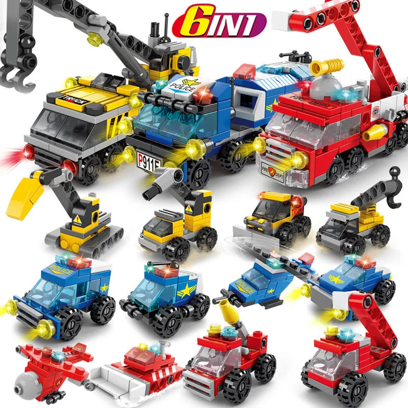NEW Engineering Cement Mixer Engine Mini Loader Truck Special Police Car Classic Model Building Blocks Sets Bricks Toy City