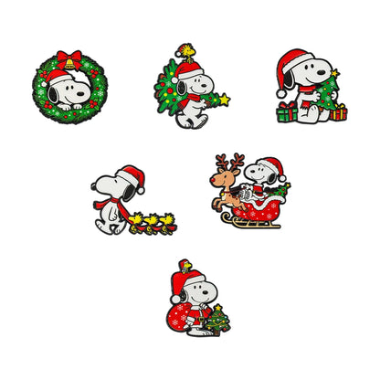 6pcs Christmas Cartoon Puppy Dog Enamel Pins Set Holiday Xmas Tree Santa Hat Collectible Brooches Decorative Gift Pins