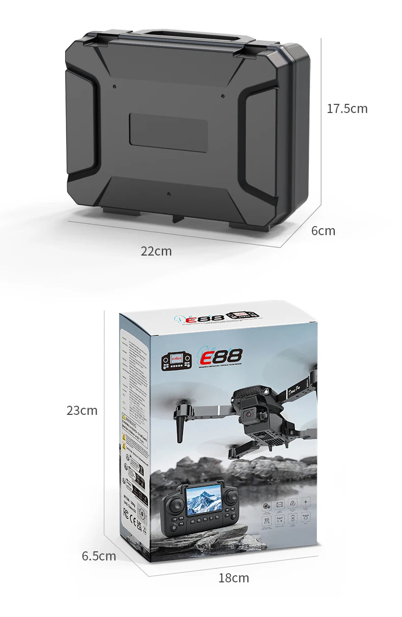 E88 Pro Foldable Drone Dual HD Camera Optical Flow Positioning 2.4G Signal 100M Remote Range One Key Takeoff Landing Return Outdoor Aerial Drone