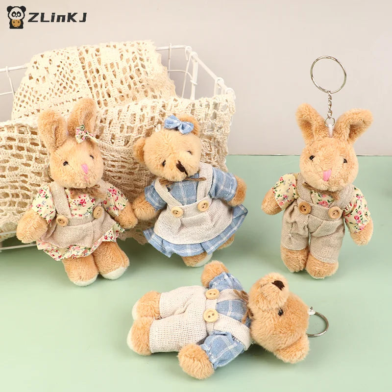 ▶1PCS Cute Wear Clothes Bear Plush Toy Cartoon Rabbit Pendant Soft Stuffed Doll Keychain Backpack Decor Kid Gift