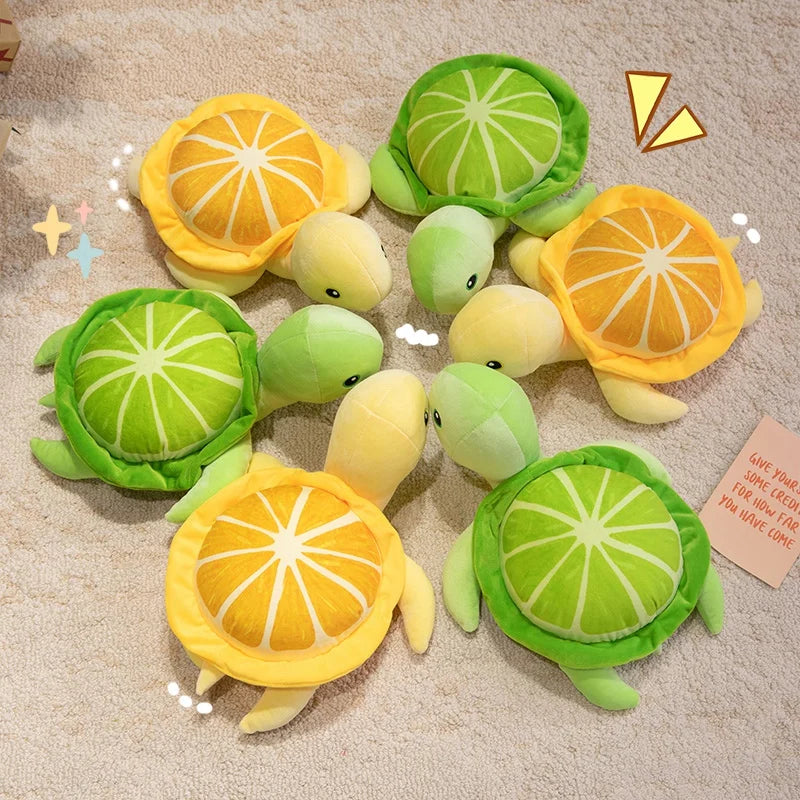 25/35CM Cartoon Simulation Anime Little Lemon Turtle Stuffed Animal Plush Doll Cute Turtle Soothing Kids Sleeping Toys Handmade
