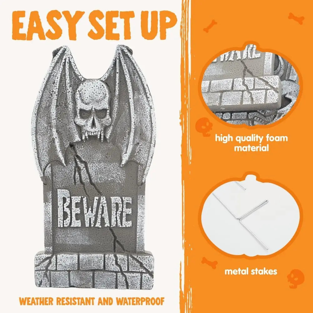 17" Halloween Graveyard Foam Headstones Halloween Decorations Outdoor Tombstones 5 Pack  Decor with 12 Metal Stakes for Prop Cemetery Yard Lawn Decorations, Party Supplies