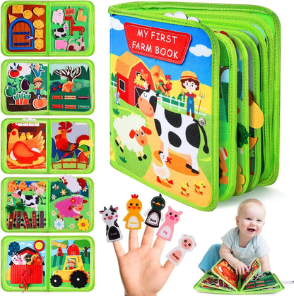 Busy Book for Toddlers, Montessori Toys for Boy Girl, Farm Animal Busy Board Educational Learning Quiet Toddler