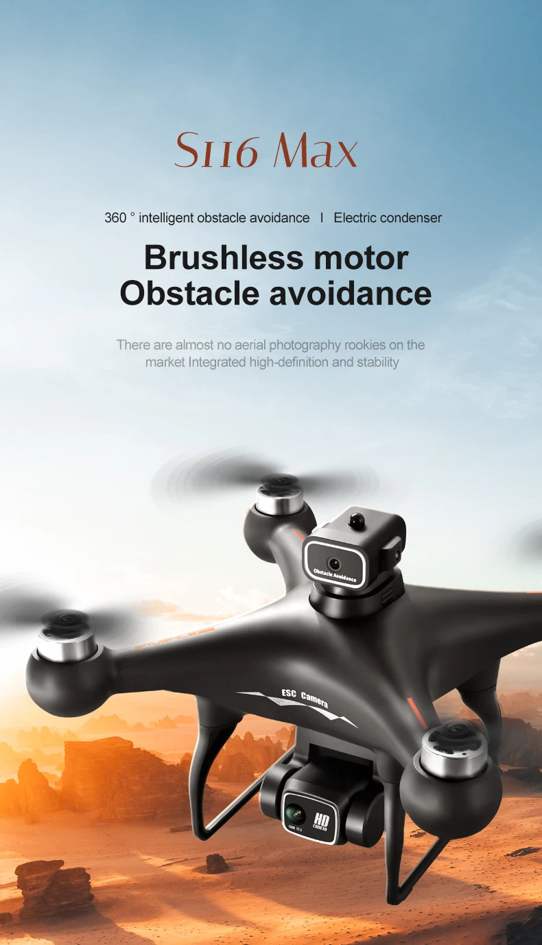 2026 Newest S116 MAX Brushless RC Drone with Dual Camera, WiFi FPV, Optical Flow Positioning, 360 Obstacle Avoidance, One Key Takeoff Landing, Altitude Hold, Foldable, Carry Bag Included, Long Flight Time, Gift for Adults