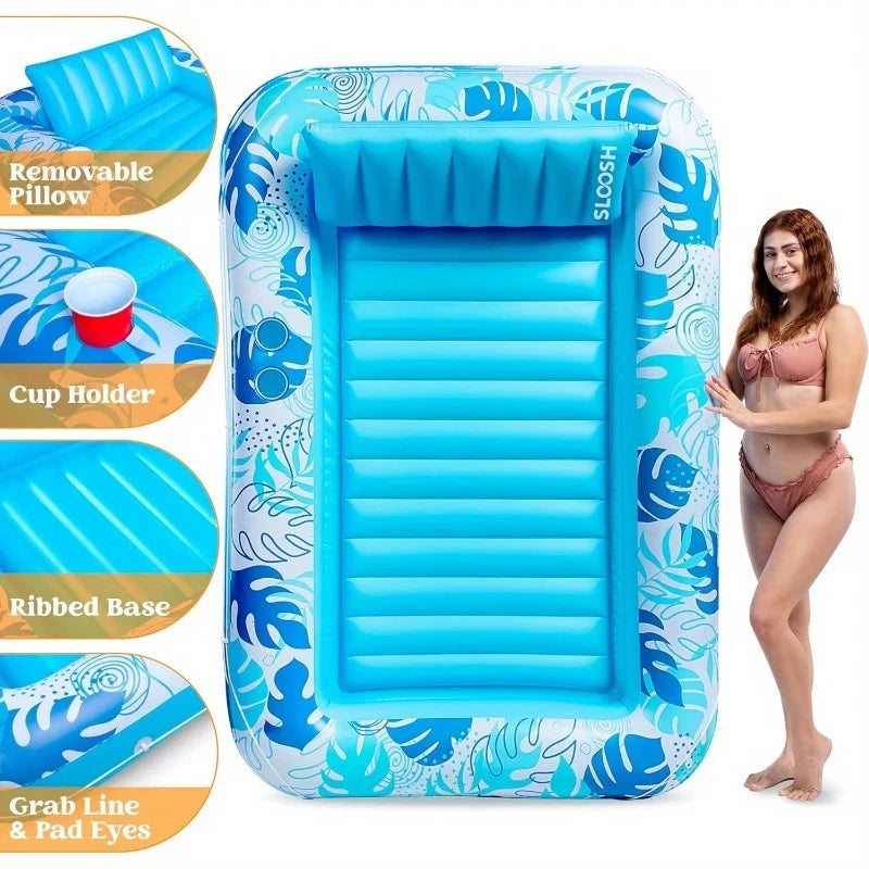 Joyfy 70" x 46" Adult Inflatable Tanning Pool Lounger Float 4 in 1 Suntan Tub Raft Floatie for Kids Water Summer Party Gift