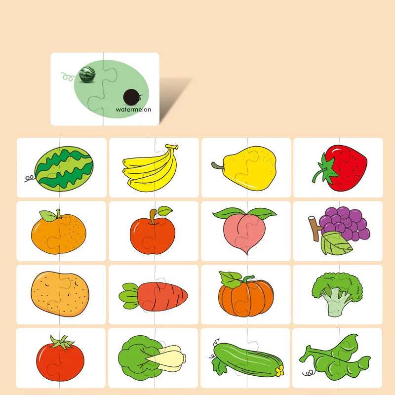 16pcs Montessori Toddler Puzzle Cards Toys For Kids Jigsaw Matching Game Education Toys Cartoon Shape Cognitive Training Gift