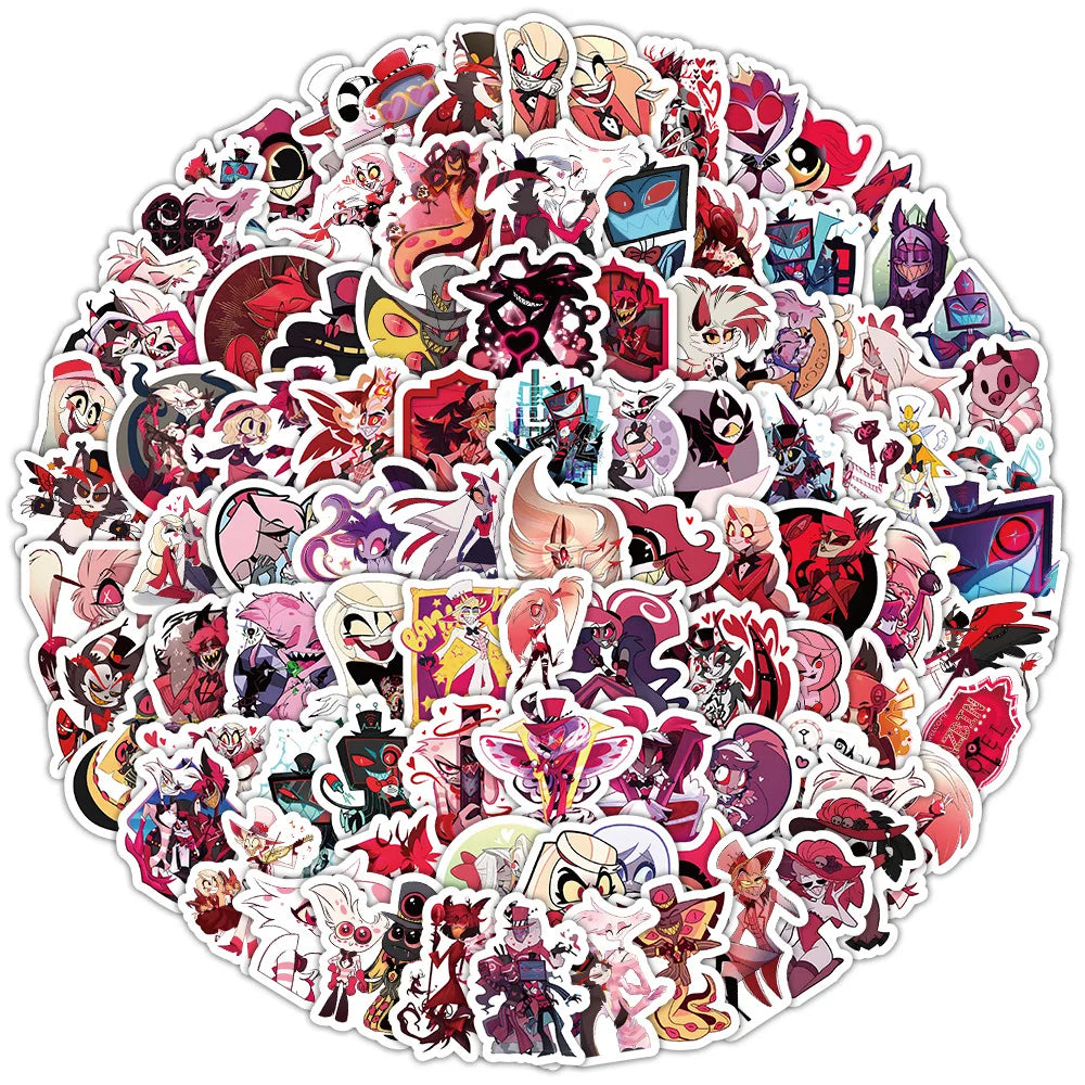 100pcs Cartoon Hazbin Hotel‌ Anime Stickers for DIY Scrapbooking Stationery Handbook Phone Water Cup Luggage Waterproof Sticker